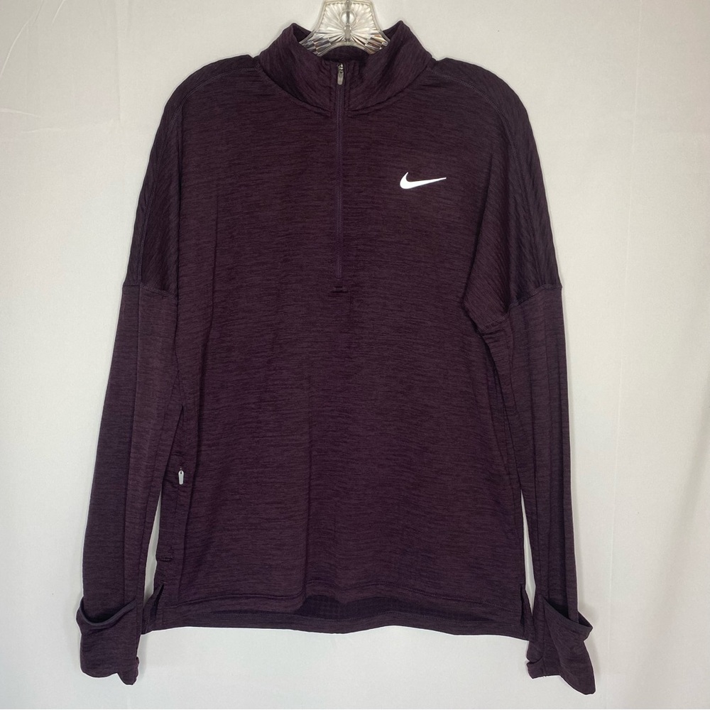 NIKE WOMENS DRI-FIT RUNNING SHIRT SZ M HEATHER PURPLE TEXTURED 1/4 ZIP LONG SLEE